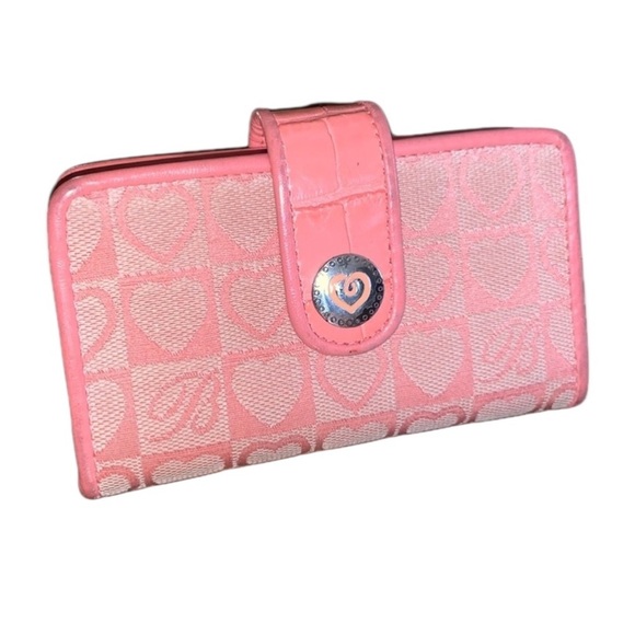 Brighton Handbags - BRIGHTON wallet, pink croc print leather with pink hearts fabric. Adorable!